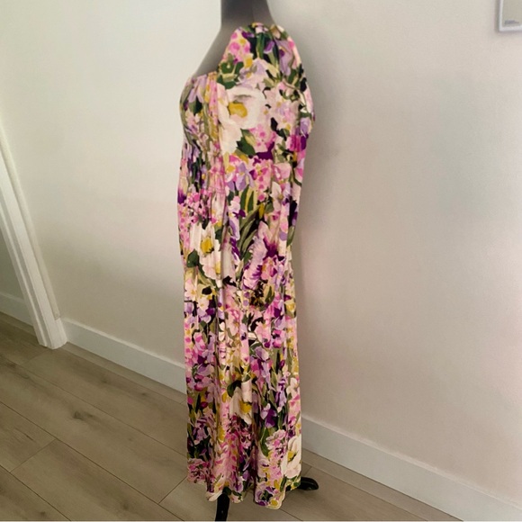 NWT H&M LONG BALLOON SLEEVE SMOCKED FLORAL SWEETHEART NECKLINE MIDI DRESS MEDIUM - Picture 8 of 10